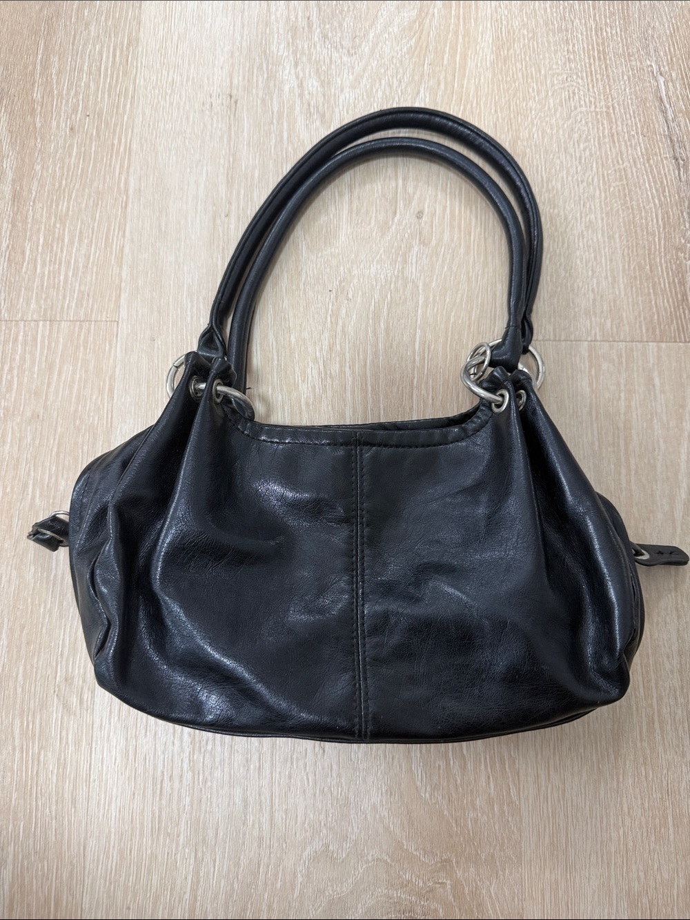Gianni Bini Y2K Black Leather Double-Handle Shoulder Bag